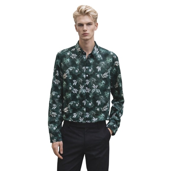 mens green floral dress shirt Hisdern Men's Long Sleeve Green Shinny Shirt Comfort Fit for Party L